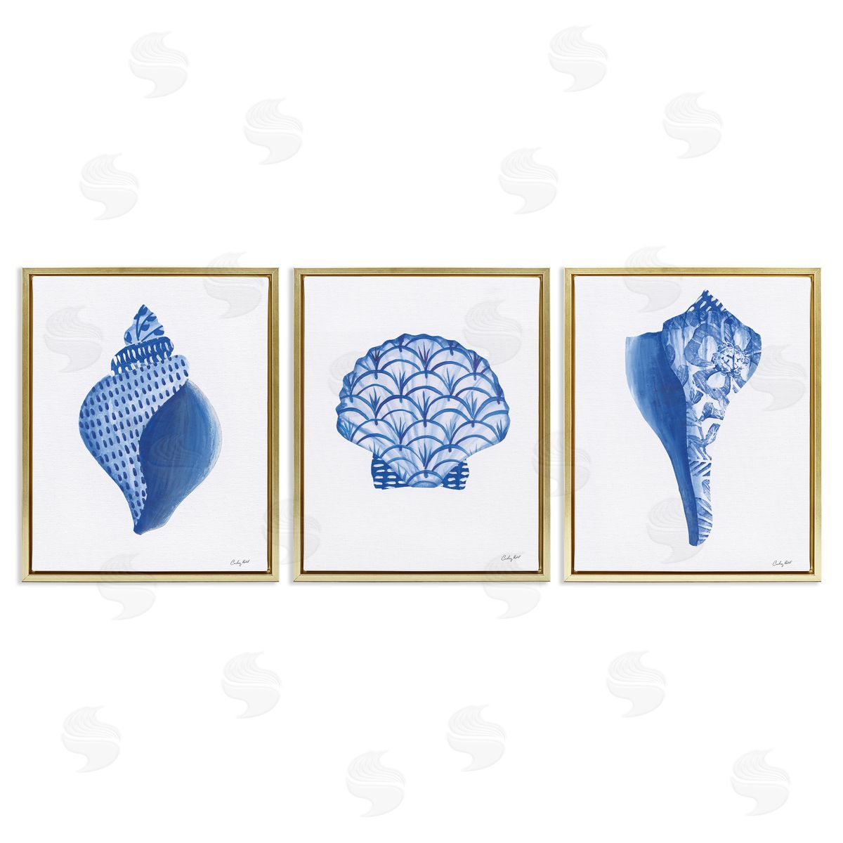 Courtney Prahl Blue Chinoiserie Seashells Canvas Wall Art Print