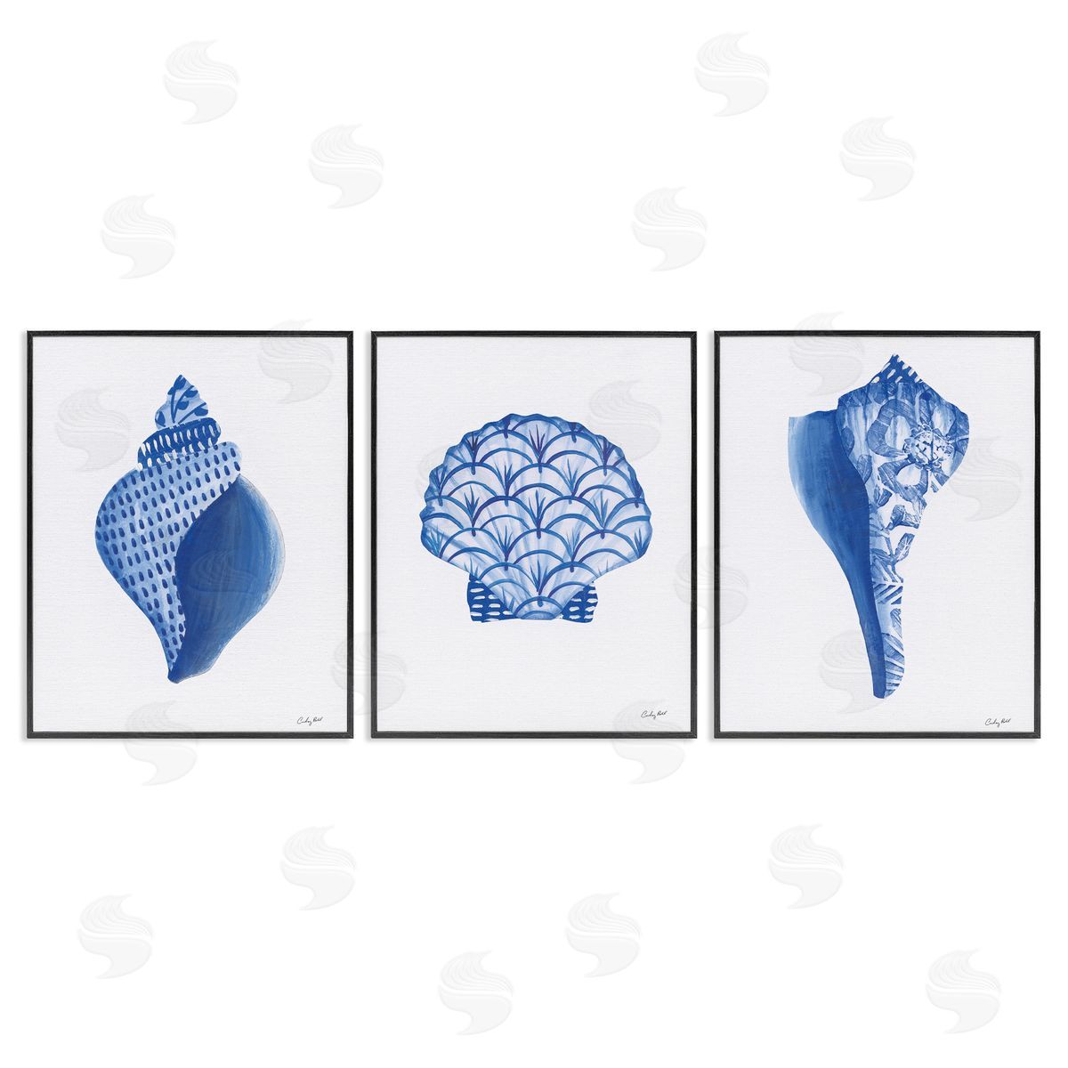 Courtney Prahl Blue Chinoiserie Seashells Canvas Wall Art Print