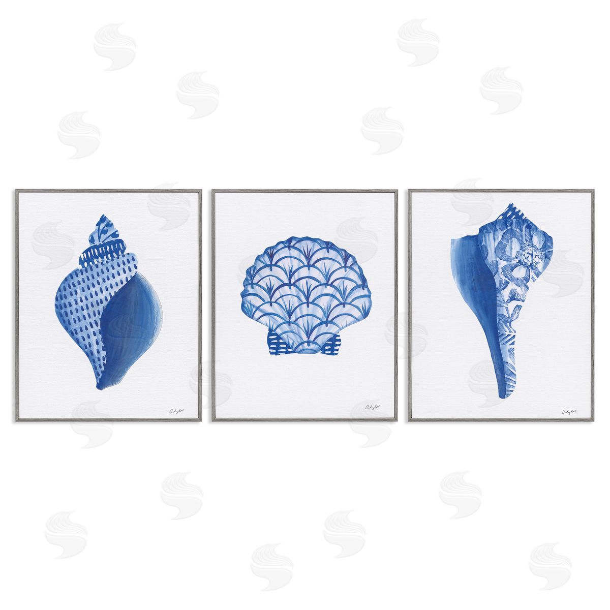 Courtney Prahl Blue Chinoiserie Seashells Canvas Wall Art Print