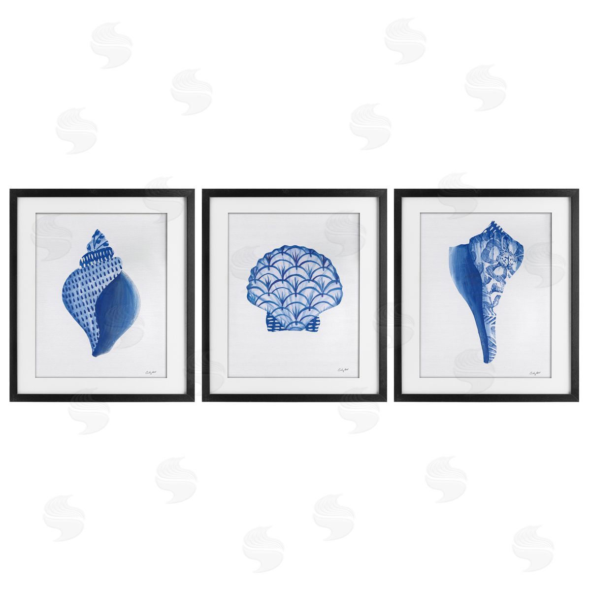 Courtney Prahl Blue Chinoiserie Seashells Canvas Wall Art Print