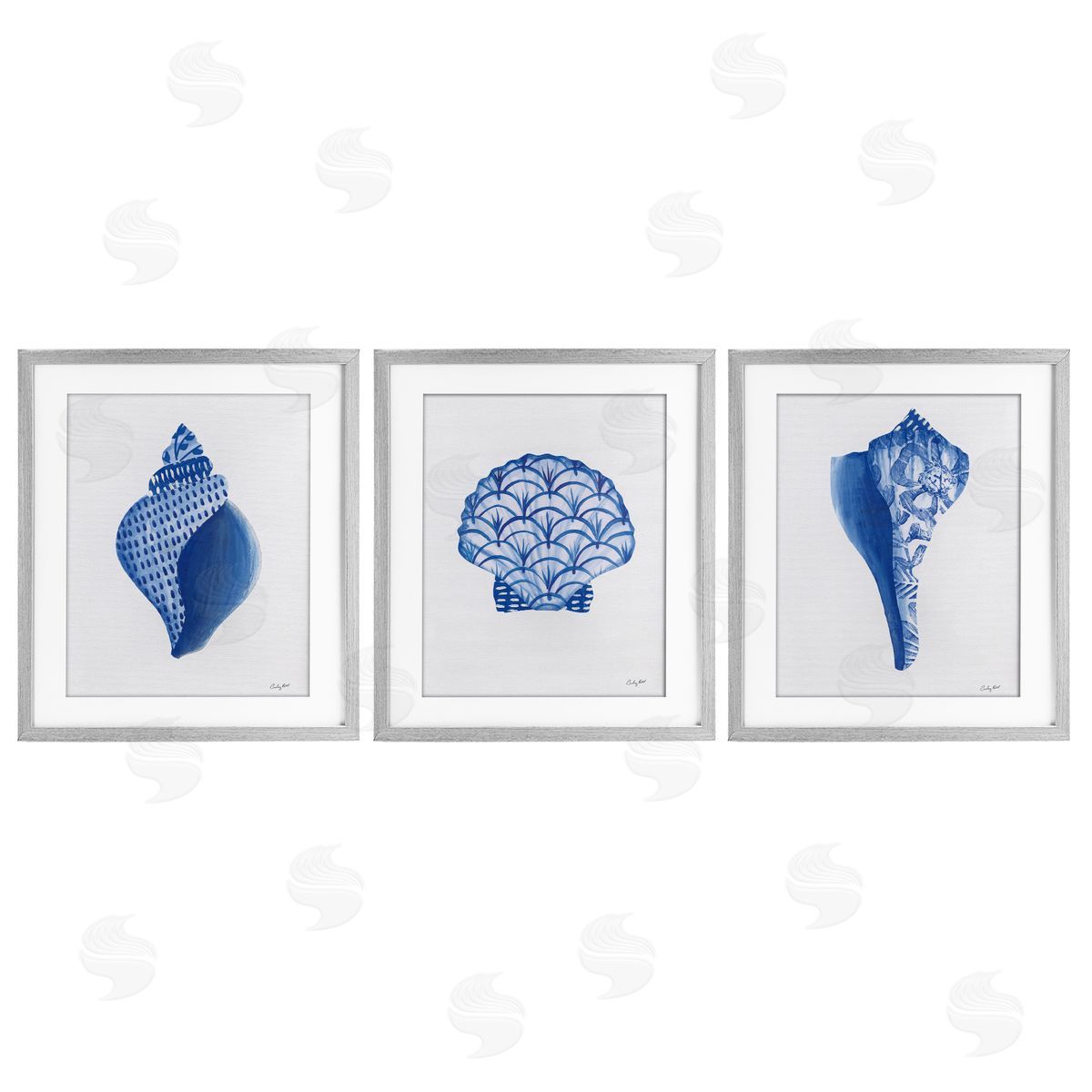 Courtney Prahl Blue Chinoiserie Seashells Canvas Wall Art Print