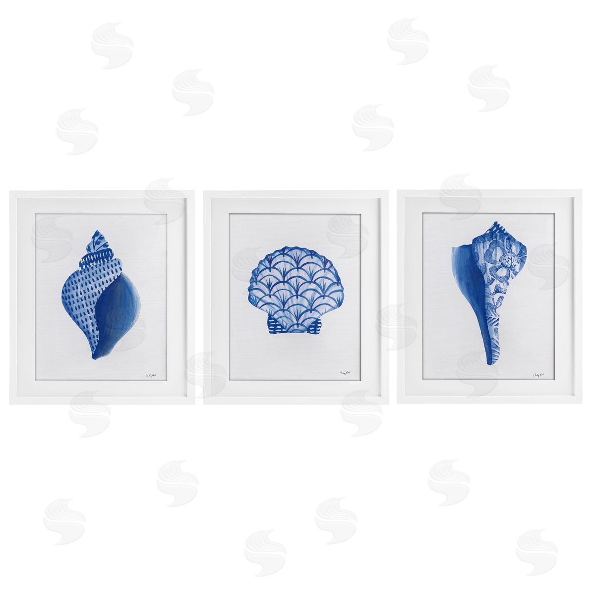 Courtney Prahl Blue Chinoiserie Seashells Canvas Wall Art Print