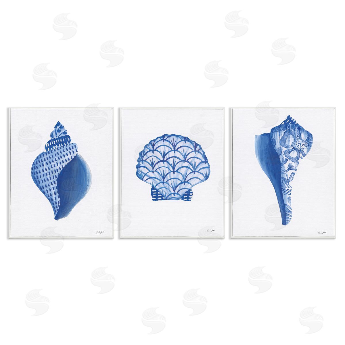 Courtney Prahl Blue Chinoiserie Seashells Canvas Wall Art Print