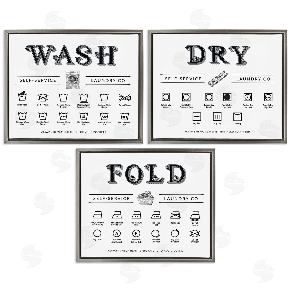 Lettered and Lined Wash Dry Fold Practical Charts Canvas Wall Art Print