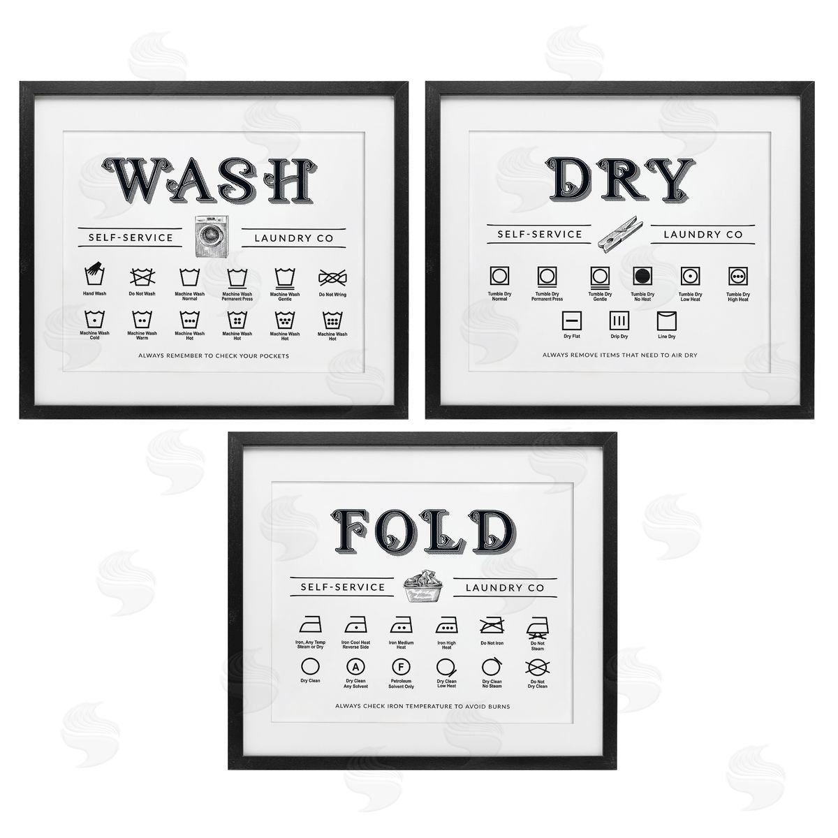 Lettered and Lined Wash Dry Fold Practical Charts Canvas Wall Art Print