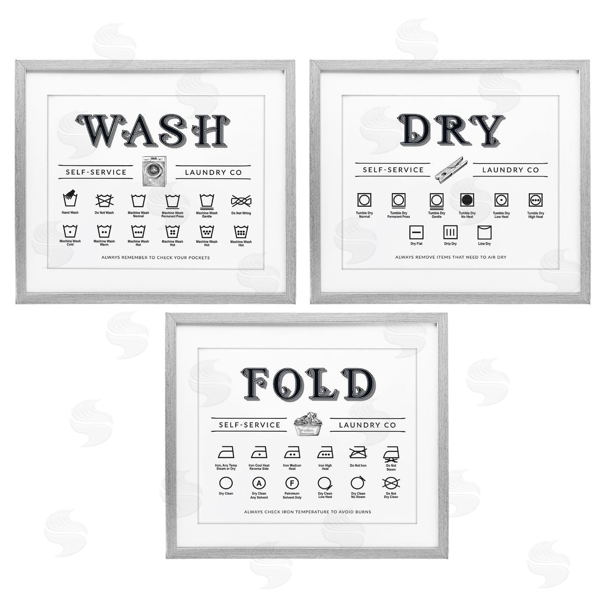 Lettered and Lined Wash Dry Fold Practical Charts Canvas Wall Art Print