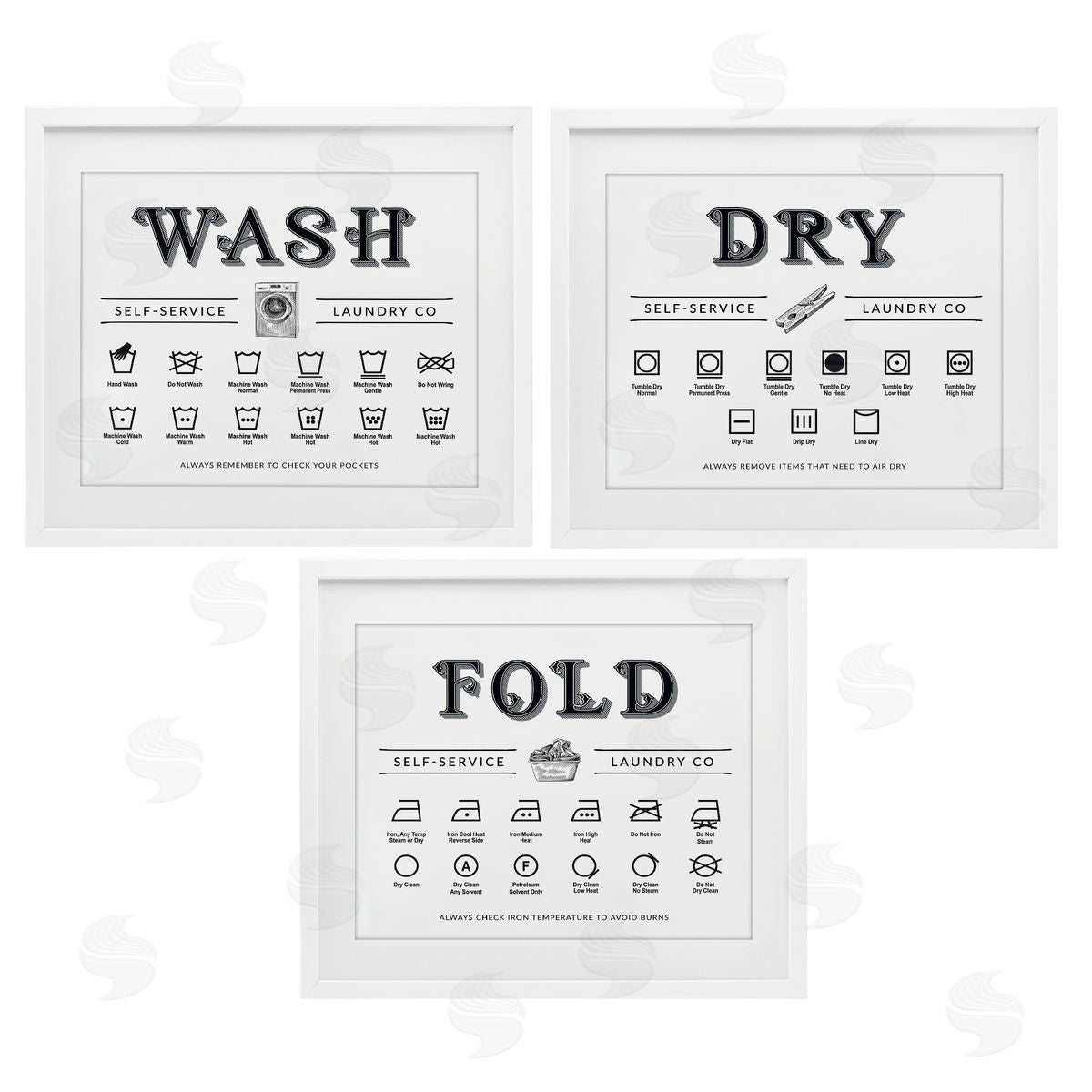 Lettered and Lined Wash Dry Fold Practical Charts Canvas Wall Art Print