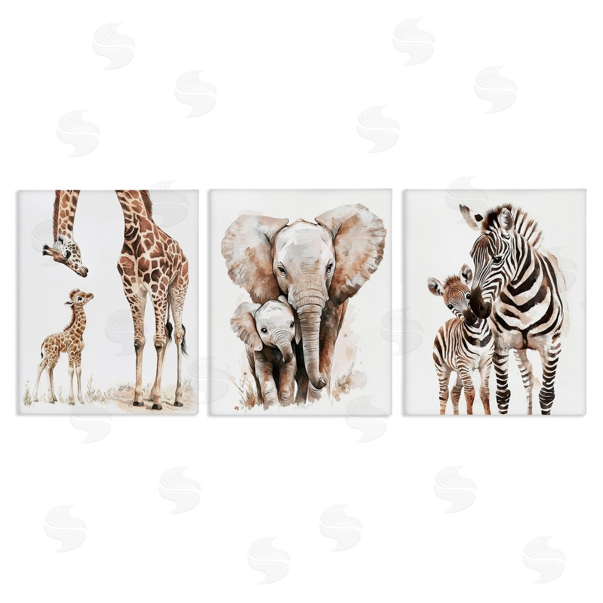 Ramona Murdock Jungle Animal Babies with Mothers Canvas Wall Art Print