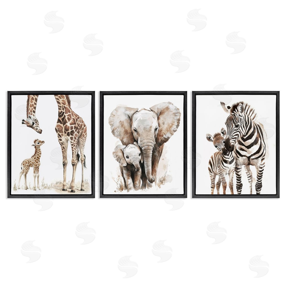 Ramona Murdock Jungle Animal Babies with Mothers Canvas Wall Art Print