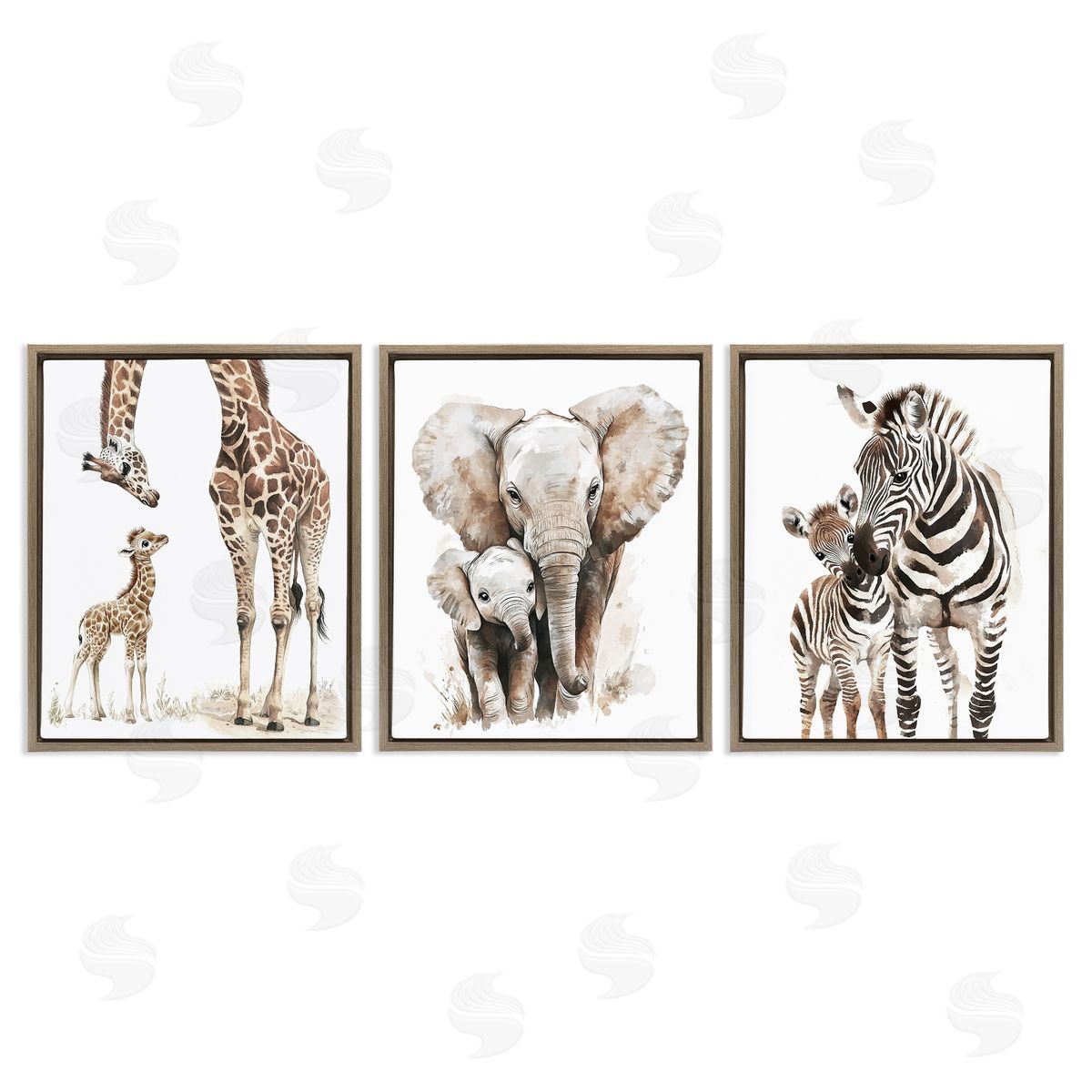 Ramona Murdock Jungle Animal Babies with Mothers Canvas Wall Art Print