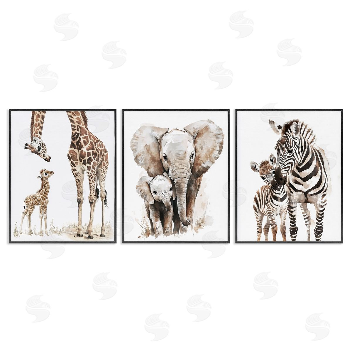 Ramona Murdock Jungle Animal Babies with Mothers Canvas Wall Art Print
