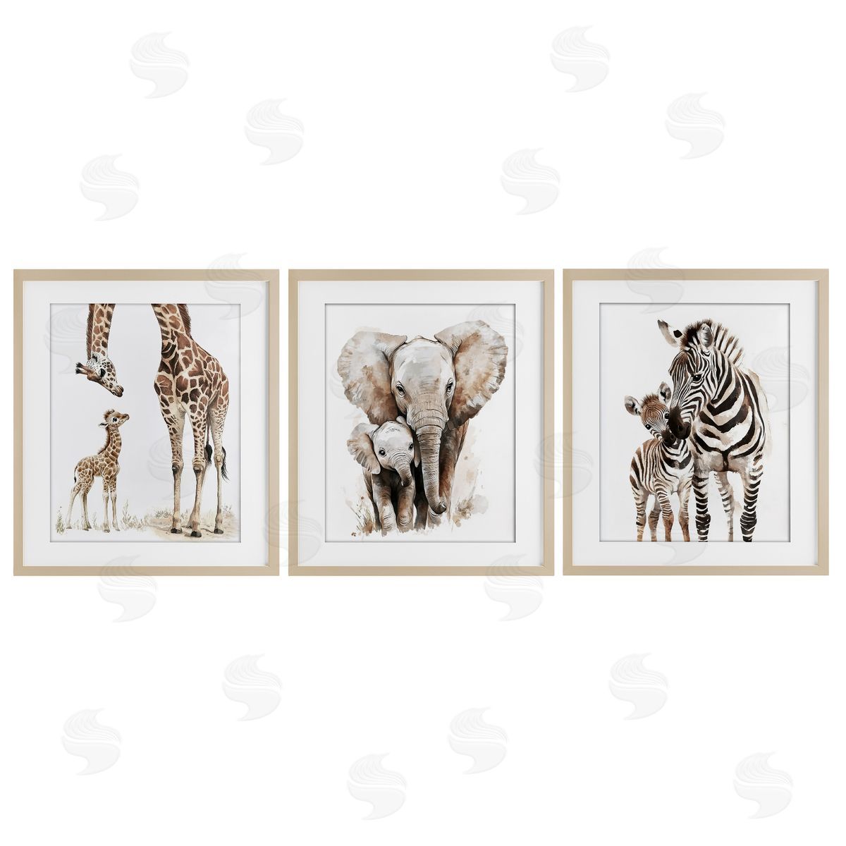 Ramona Murdock Jungle Animal Babies with Mothers Canvas Wall Art Print