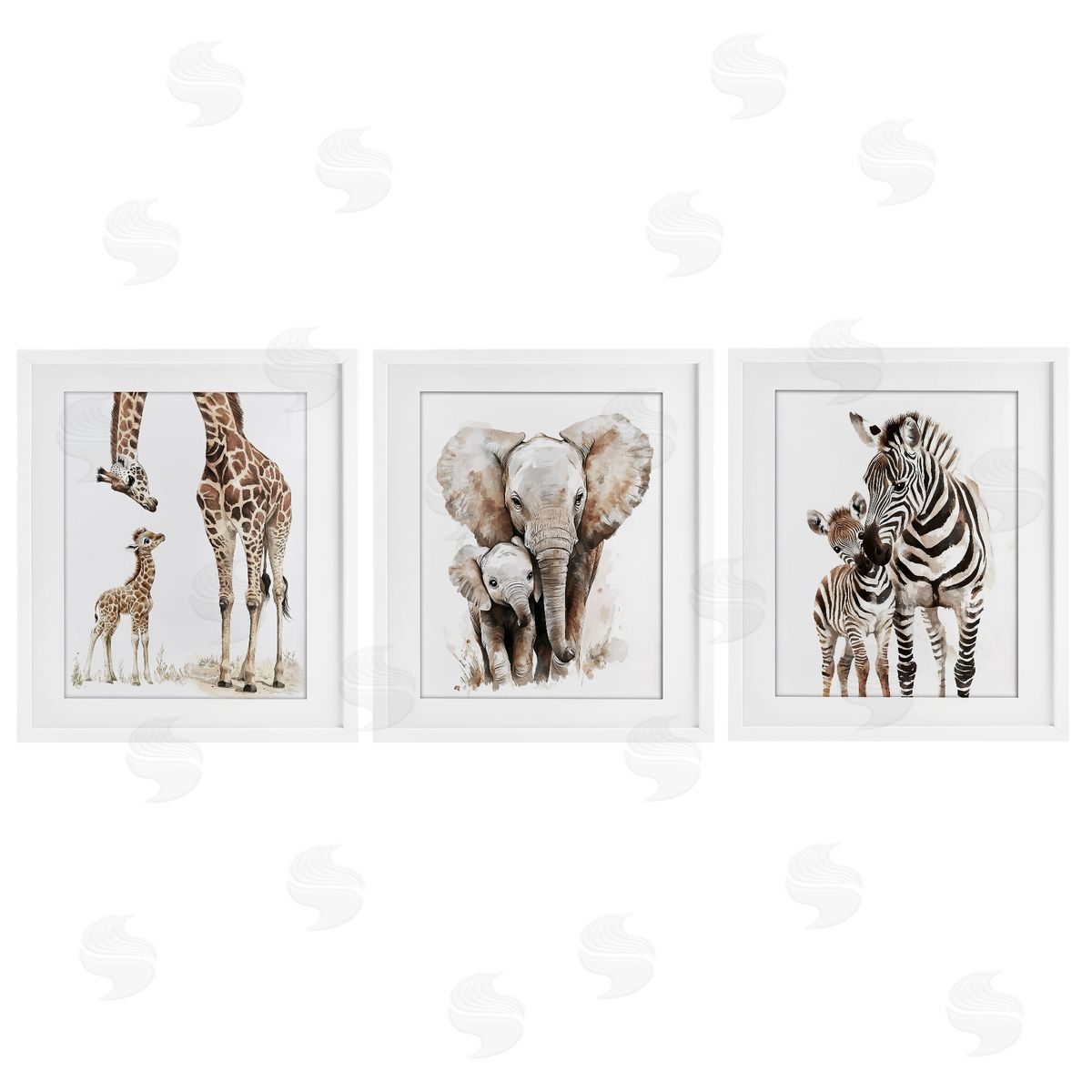 Ramona Murdock Jungle Animal Babies with Mothers Canvas Wall Art Print