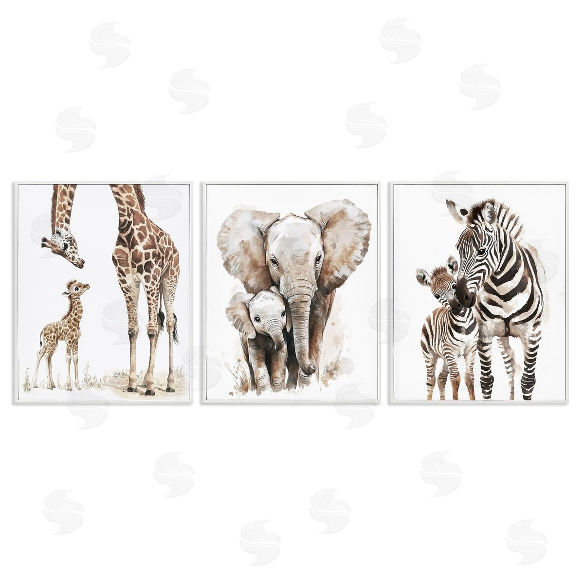 Ramona Murdock Jungle Animal Babies with Mothers Canvas Wall Art Print