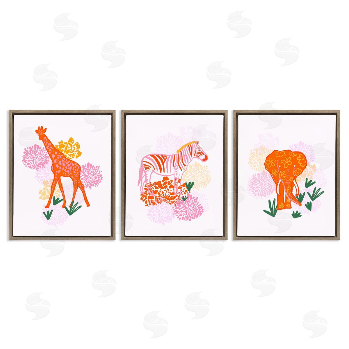 Dina Riddle Safari Jungle Animal Trio Canvas Wall Art Print