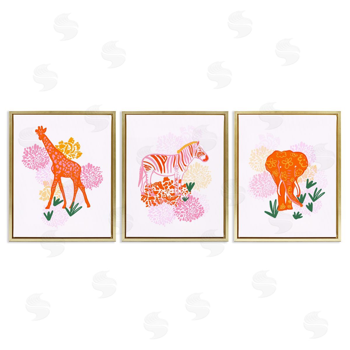 Dina Riddle Safari Jungle Animal Trio Canvas Wall Art Print