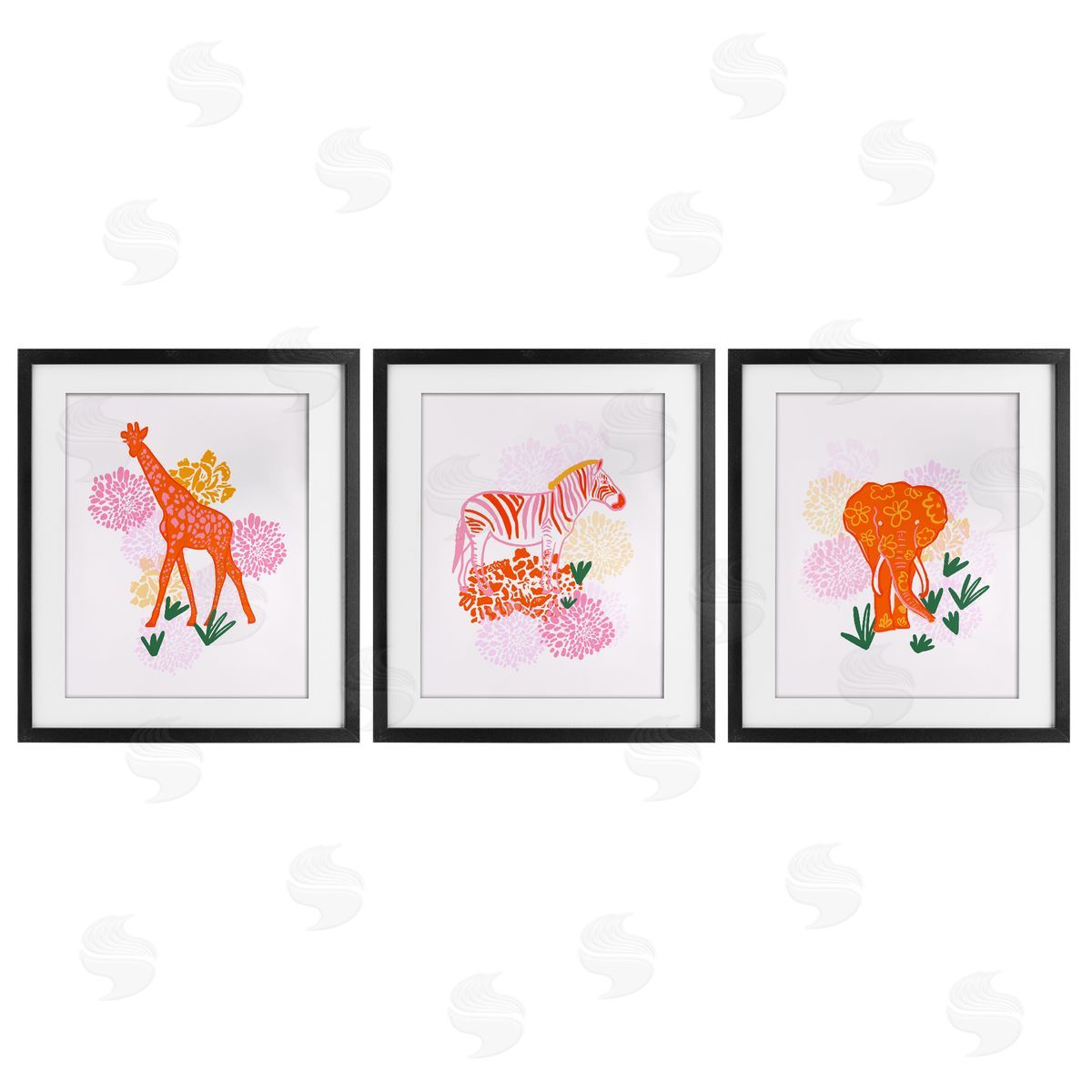 Dina Riddle Safari Jungle Animal Trio Canvas Wall Art Print