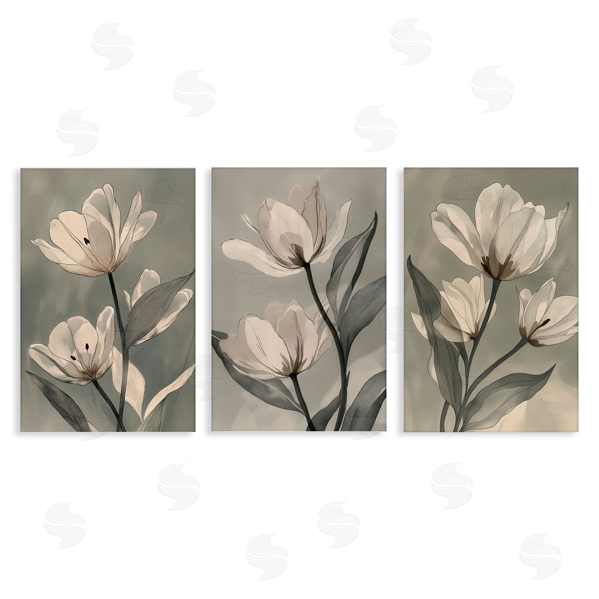 Annabelle Hall Flower Trios Portraits Canvas Wall Art Set