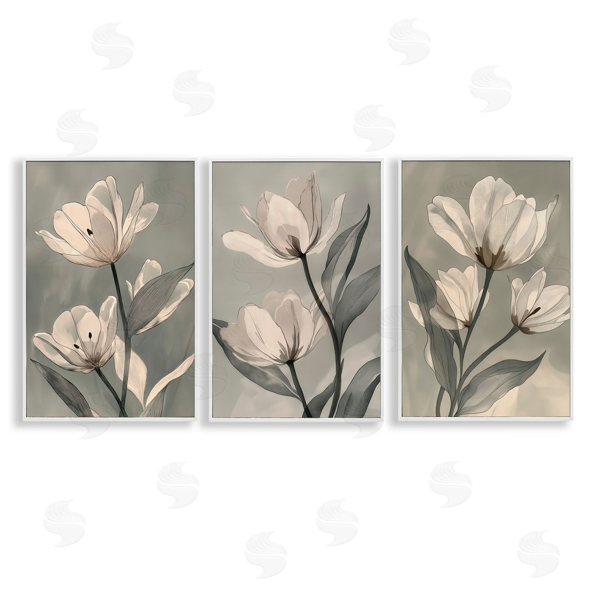 Annabelle Hall Flower Trios Portraits White Frame Giclee Art Set