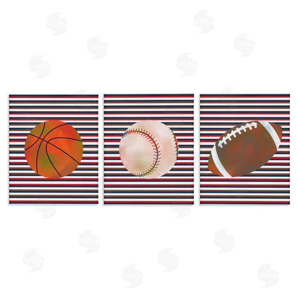 Marcus Prime Stripes And Sports Balls Canvas Wall Art Set