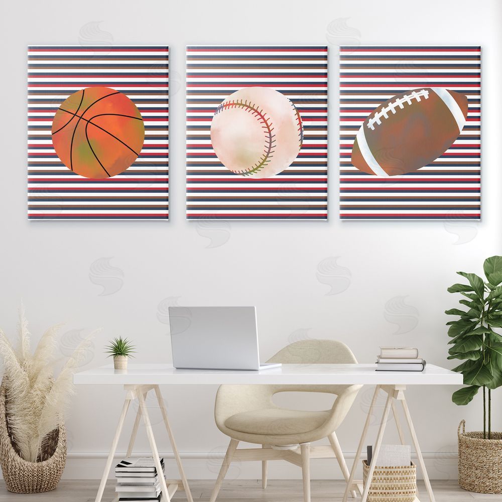 Marcus Prime Stripes And Sports Balls Printed Wall Art Set in Room
