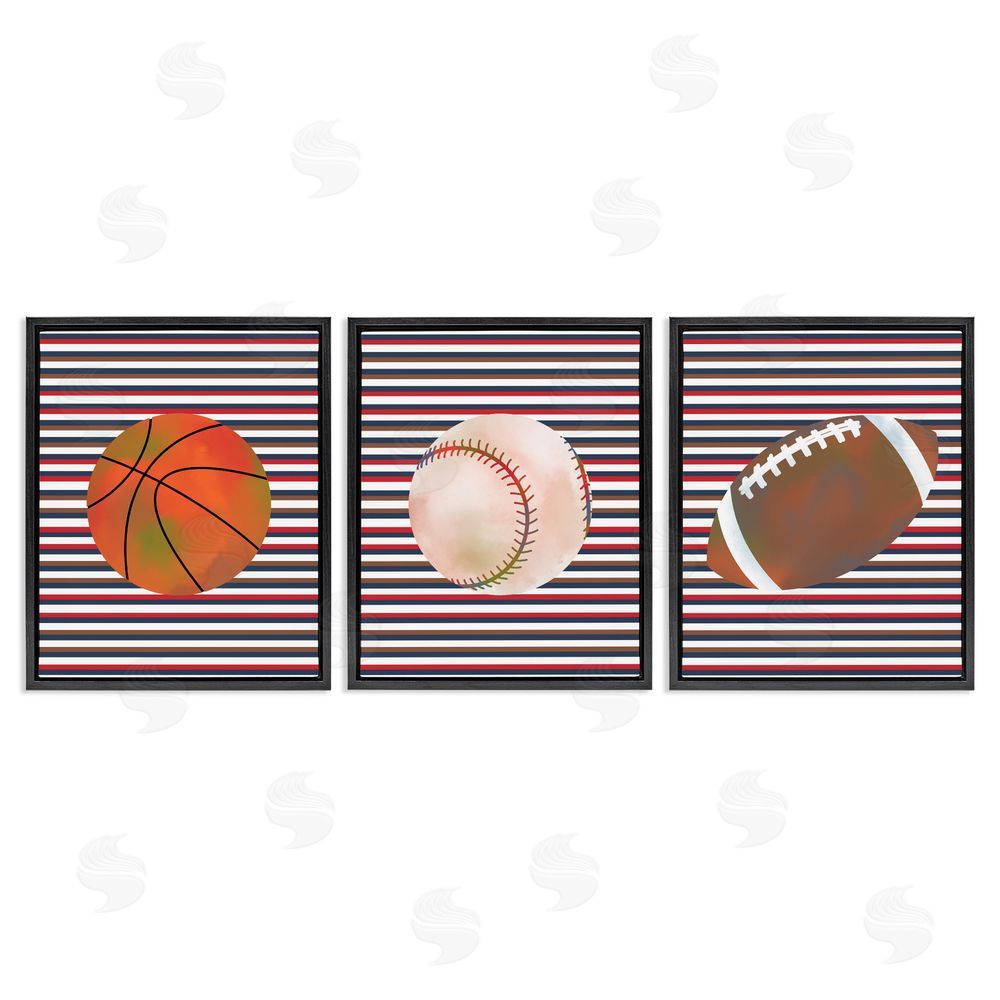 Marcus Prime Stripes And Sports Balls Black Floating Frame Canvas Wall Art Set