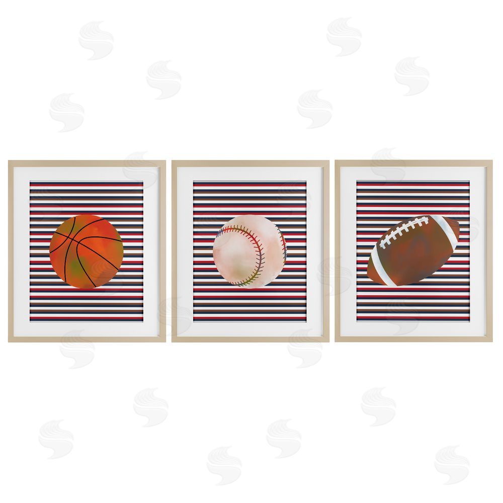 Marcus Prime Stripes And Sports Balls Birch Framed Print Under Glass Set