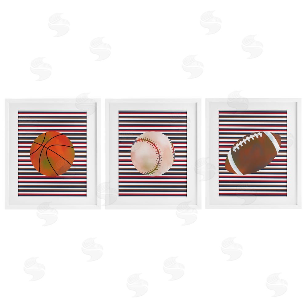 Marcus Prime Stripes And Sports Balls White Framed Print Under Glass Set