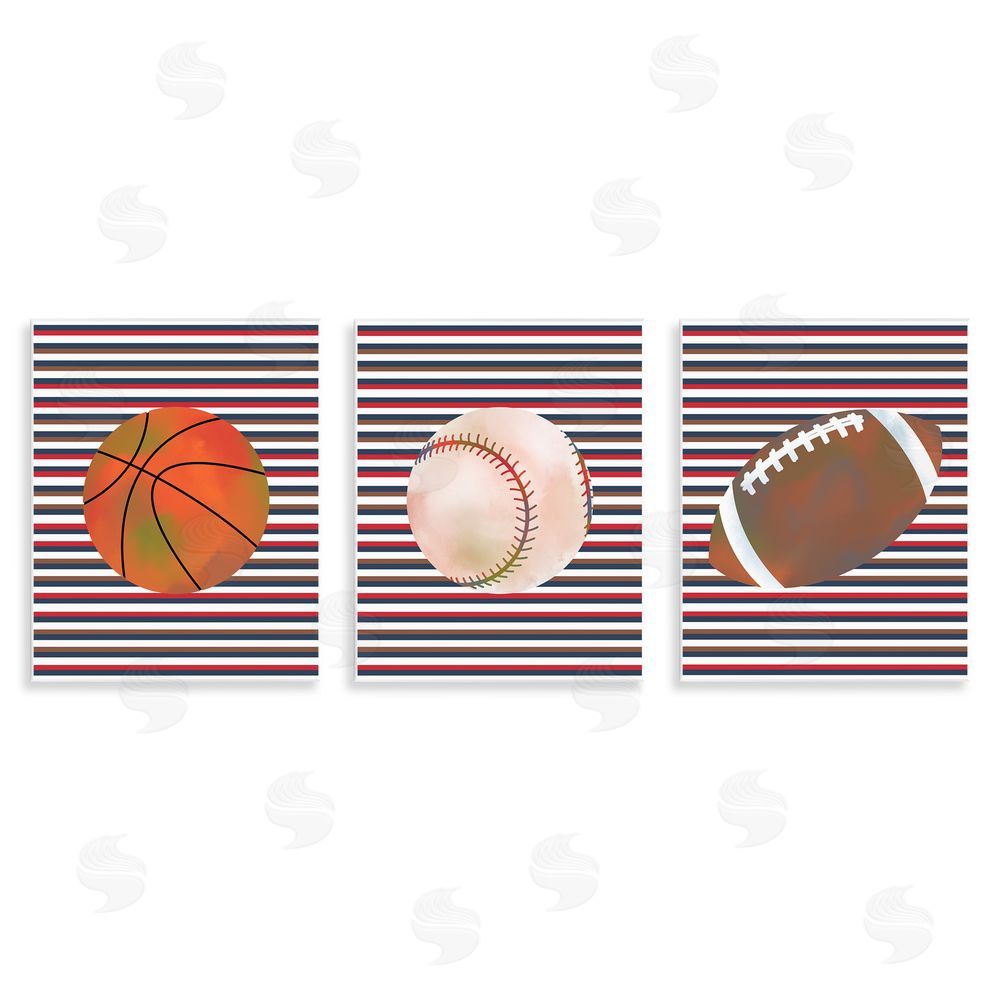 Marcus Prime Stripes And Sports Balls Wall Plaque Printed Art Set