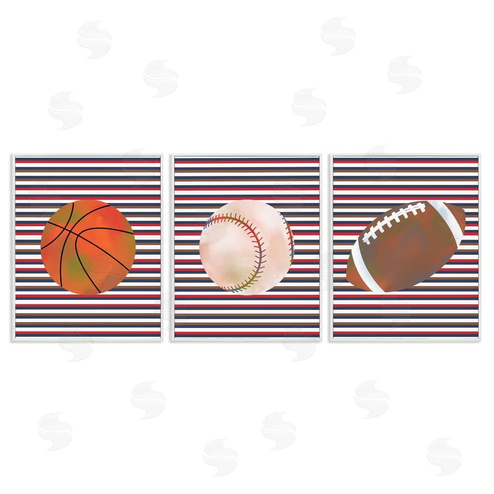 Marcus Prime Stripes And Sports Balls White Frame Giclee Art Set