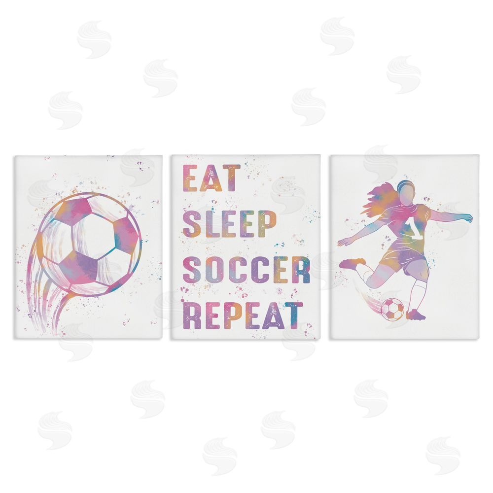 Marcus Prime Minimal Pastel Girl's Soccer Canvas Wall Art Set