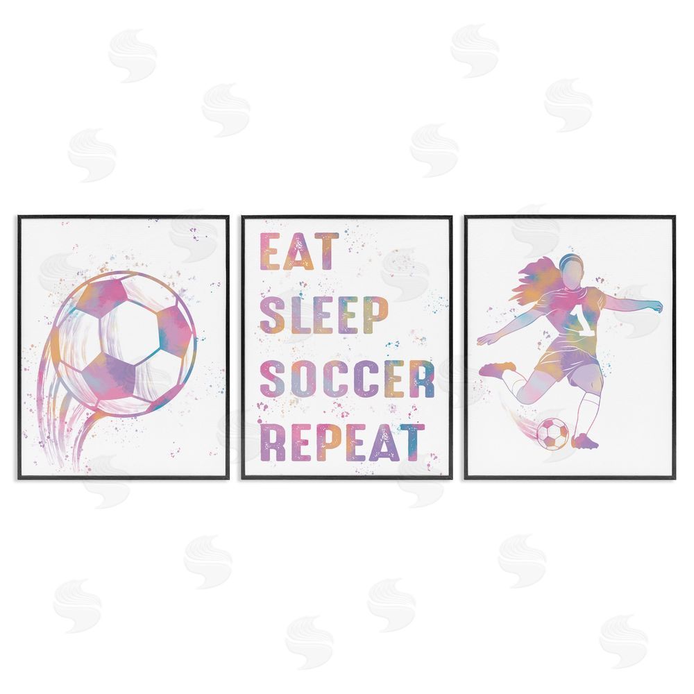 Marcus Prime Minimal Pastel Girl's Soccer Black Framed Giclee Art Set