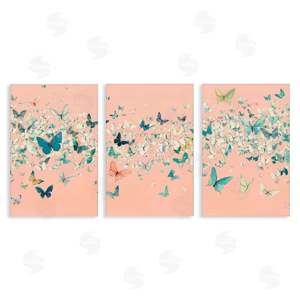 Petal Prints Design Blush Butterfly Soiree Triptych Canvas Wall Art Print