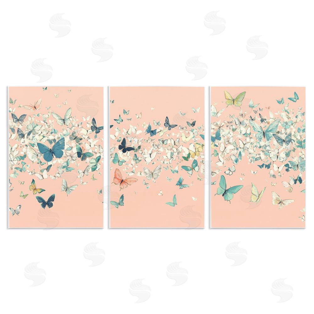Petal Prints Design Blush Butterfly Soiree Triptych Wall Plaque Art Print