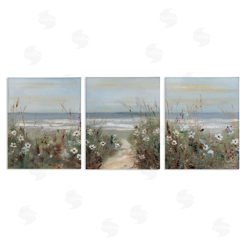 Sally Swatland Wildflower Coastline Landscape Canvas Wall Art Set