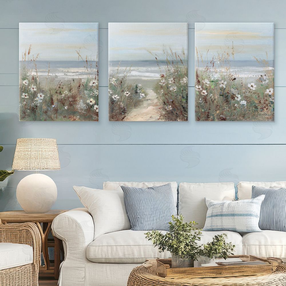 Sally Swatland Wildflower Coastline Landscape Printed Wall Art Set in Room