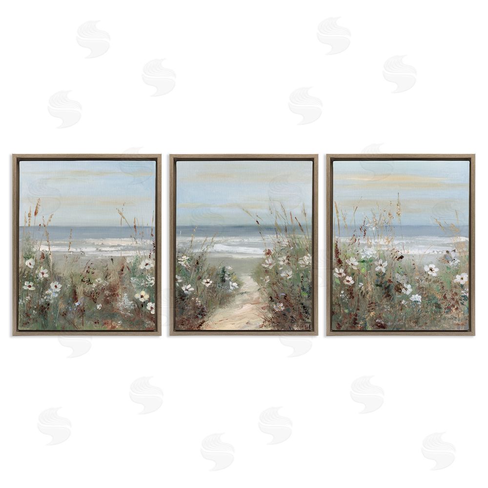 Sally Swatland Wildflower Coastline Landscape Brown Floating Frame Canvas Art Set