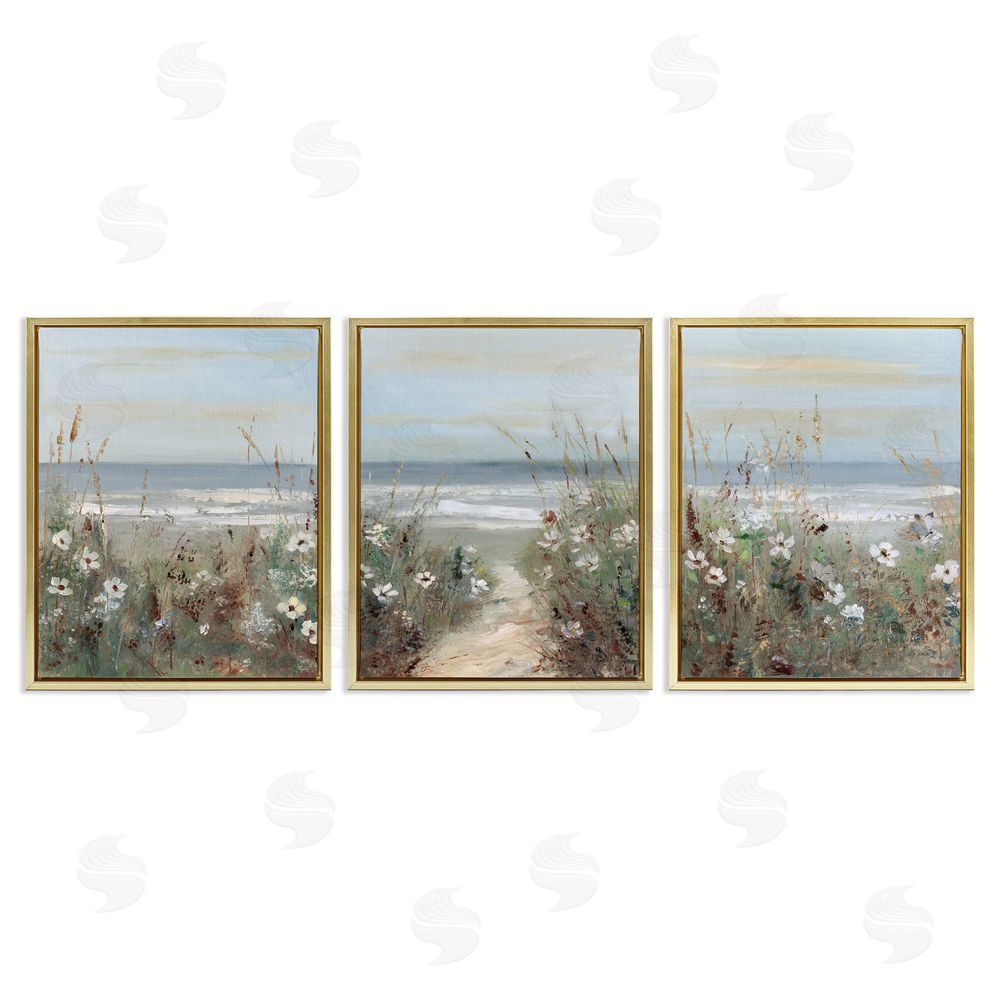 Sally Swatland Wildflower Coastline Landscape Gold Floating Frame Canvas Art Set