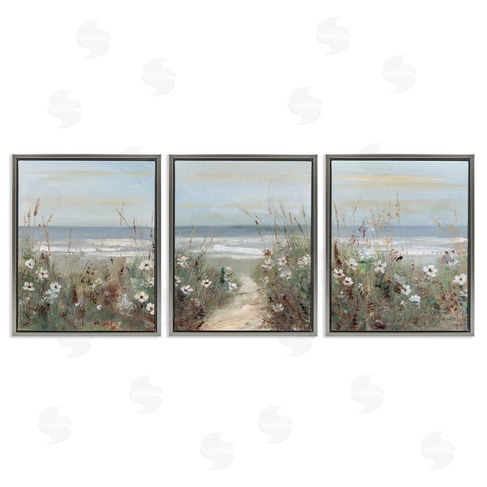 Sally Swatland Wildflower Coastline Landscape Gray Floating Frame Canvas Art Set