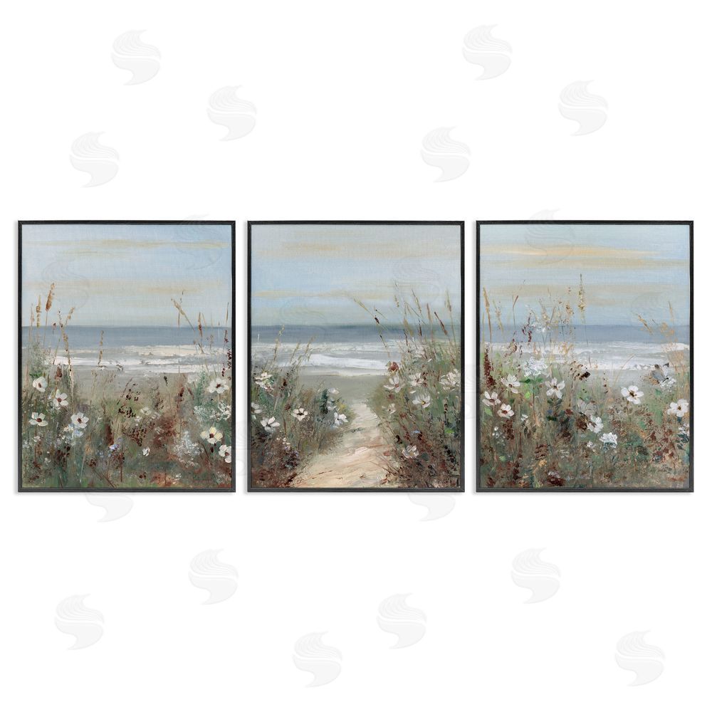 Sally Swatland Wildflower Coastline Landscape Black Framed Giclee Art Set