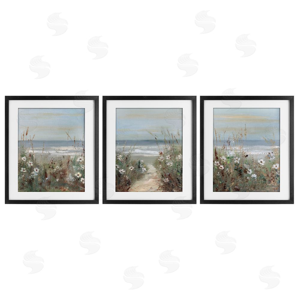 Sally Swatland Wildflower Coastline Landscape Black Framed Print Under Glass Set