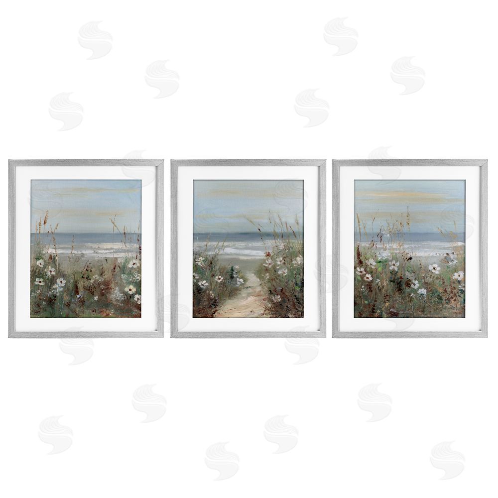 Sally Swatland Wildflower Coastline Landscape Gray Framed Print Under Glass Set