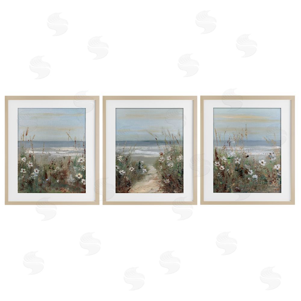 Sally Swatland Wildflower Coastline Landscape Birch Framed Print Under Glass Set