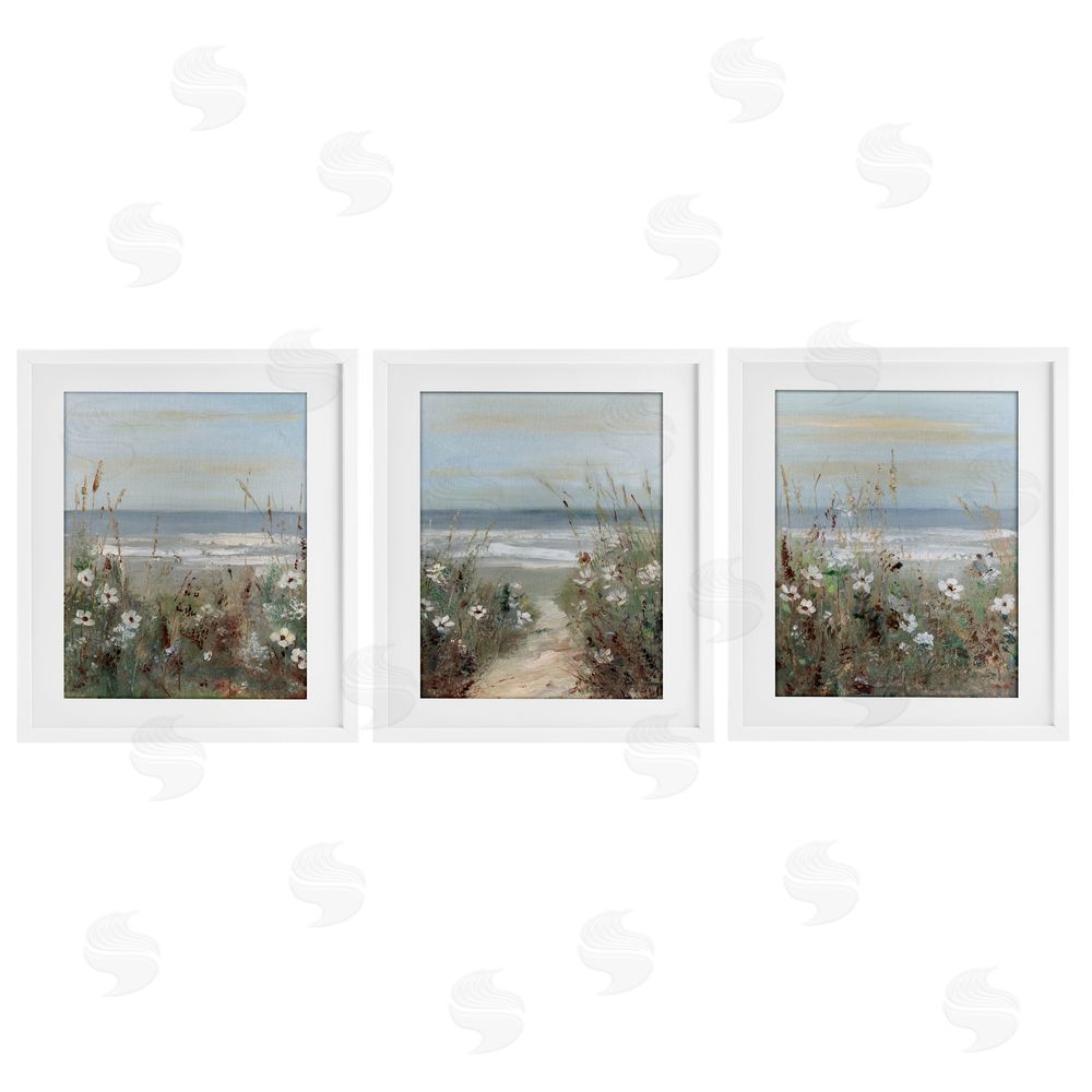 Sally Swatland Wildflower Coastline Landscape White Framed Print Under Glass Set