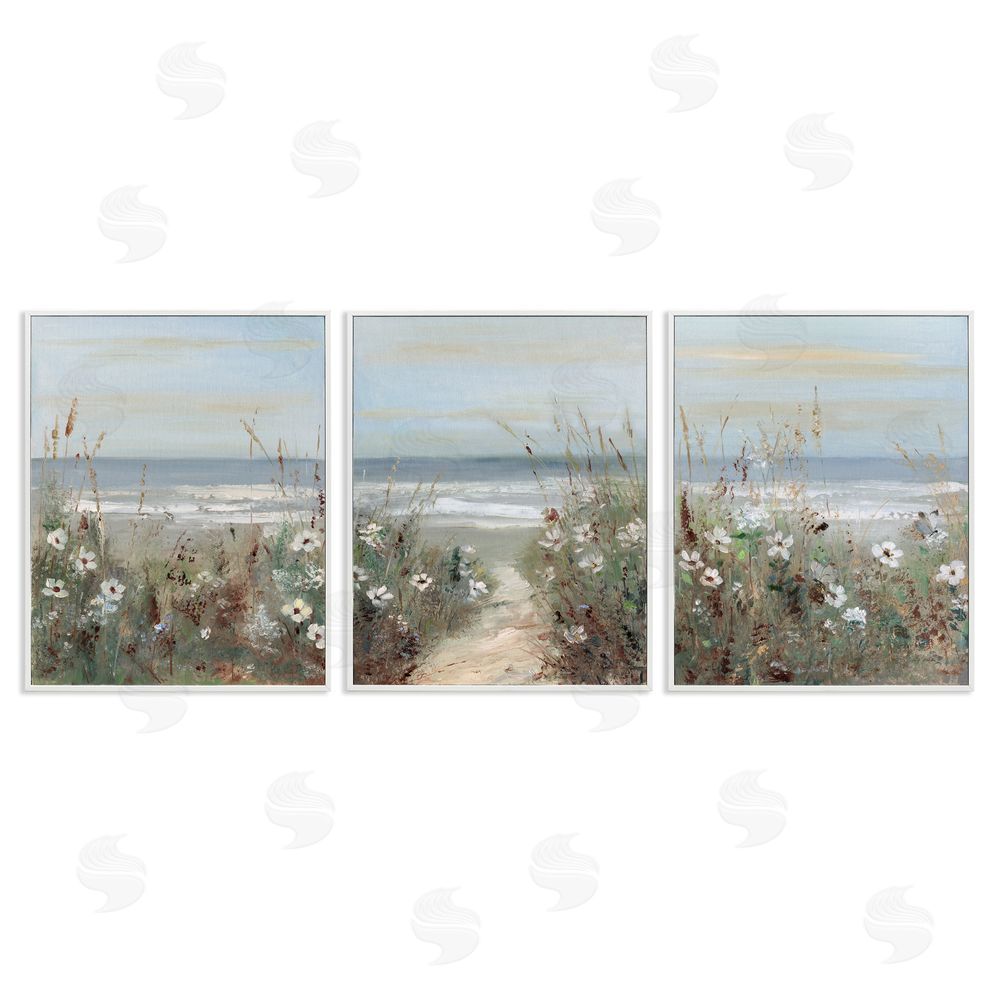 Sally Swatland Wildflower Coastline Landscape White Frame Giclee Art Set