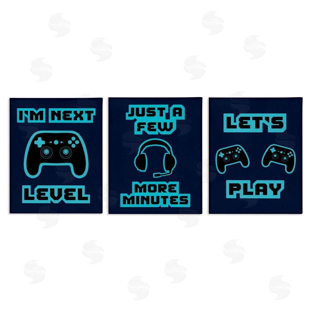 Marcus Prime Retro Blue Gaming Words Canvas Wall Art Print