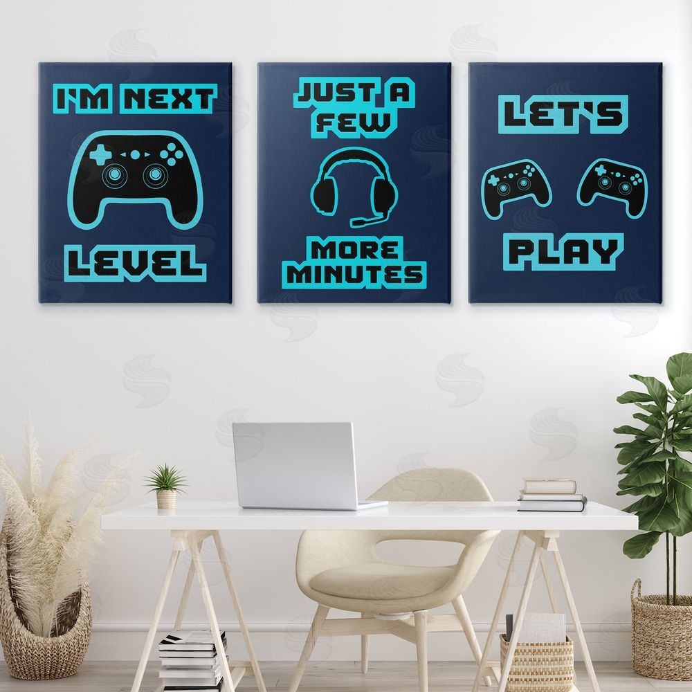 Marcus Prime Retro Blue Gaming Words Canvas Art on Wall