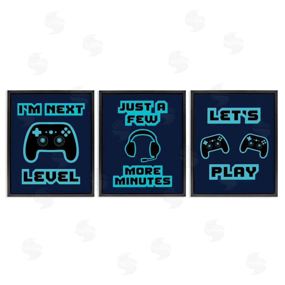 Marcus Prime Retro Blue Gaming Words Black Floating Frame Canvas Wall Art Print