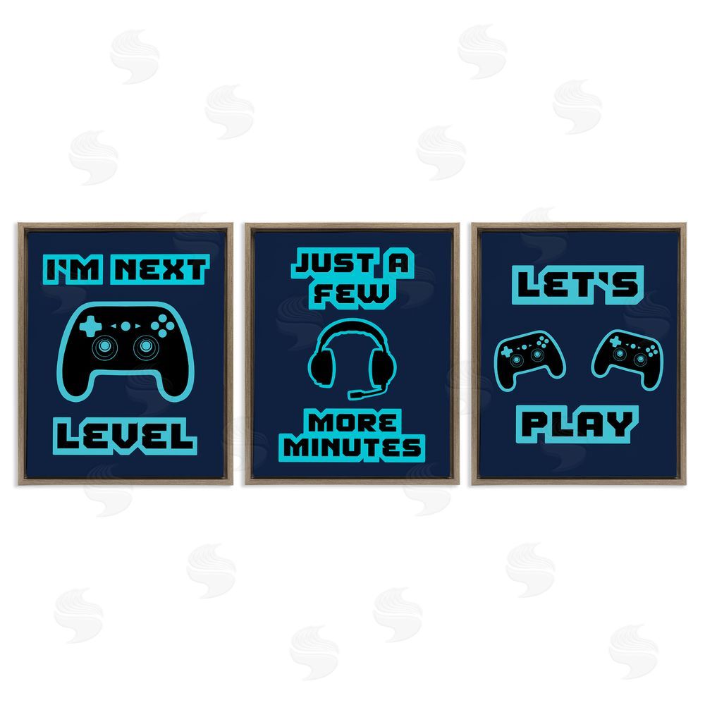 Marcus Prime Retro Blue Gaming Words Brown Floating Frame Canvas Wall Art Print