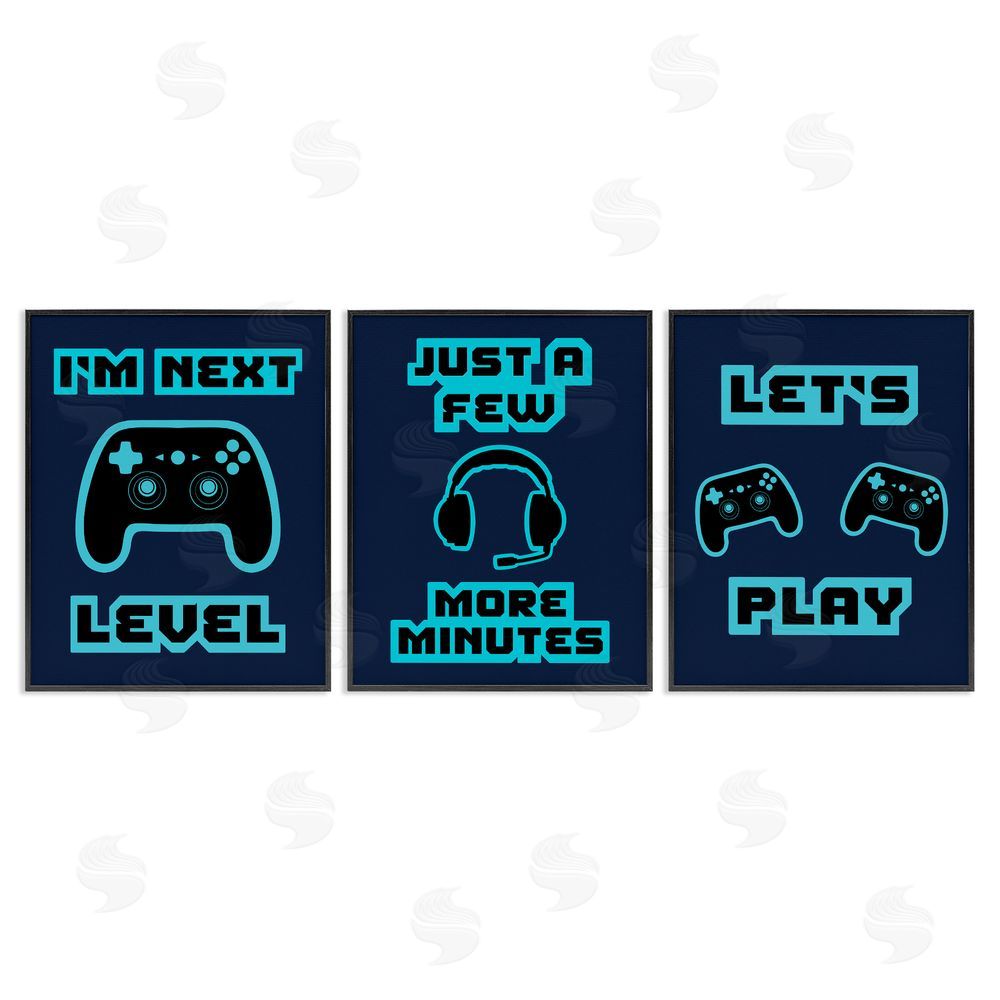 Marcus Prime Retro Blue Gaming Words Black Framed Giclee Wall Art Print
